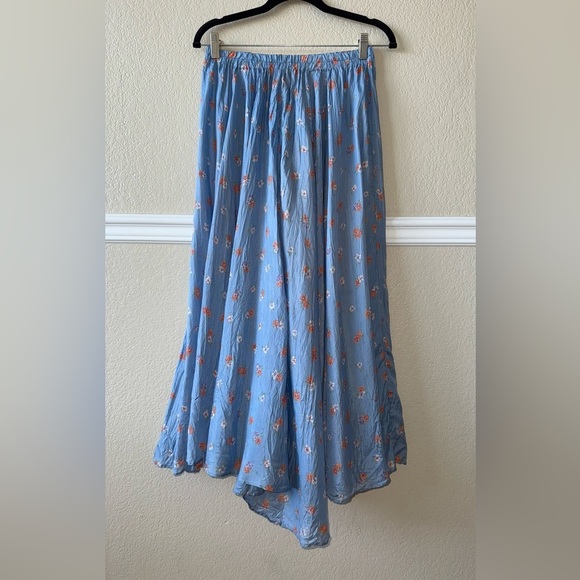 Vintage 100% Silk Floral Asymmetrical Maxi Skirt Elastic Waist Small - Picture 7 of 7